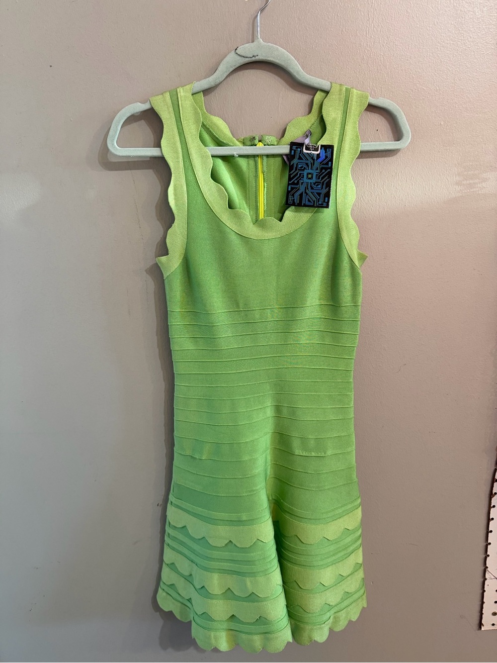 Herve Leger Lime Green Scalloped Knit Dress